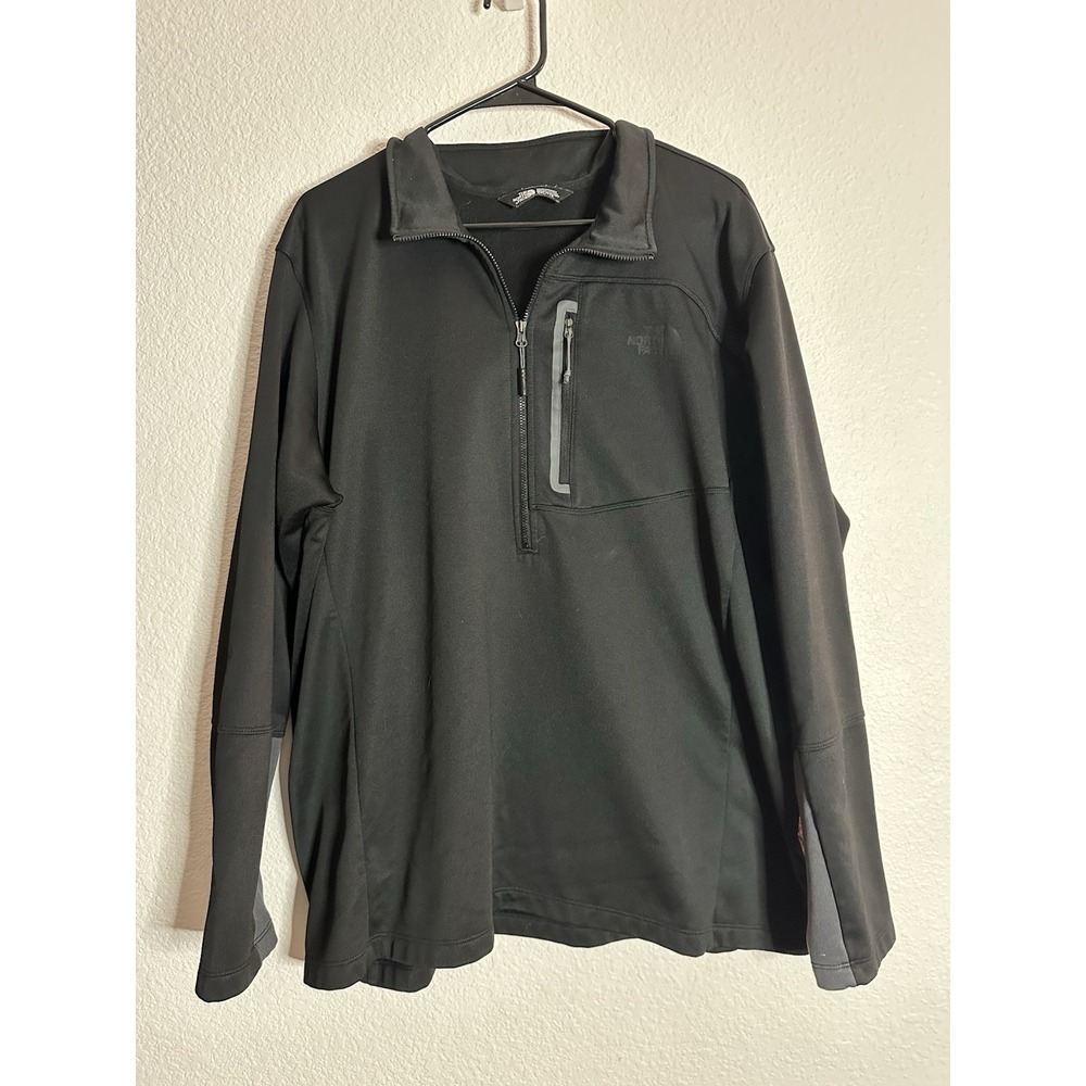 The North Face Men's XXL Black Gray Pullover 1/4 Zip Mock Neck Zip Pocket